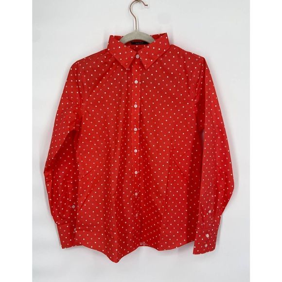 NWOT Lands'‎ End No Iron Supima Orange Polka Dress Shirt Size 4 - Picture 6 of 7